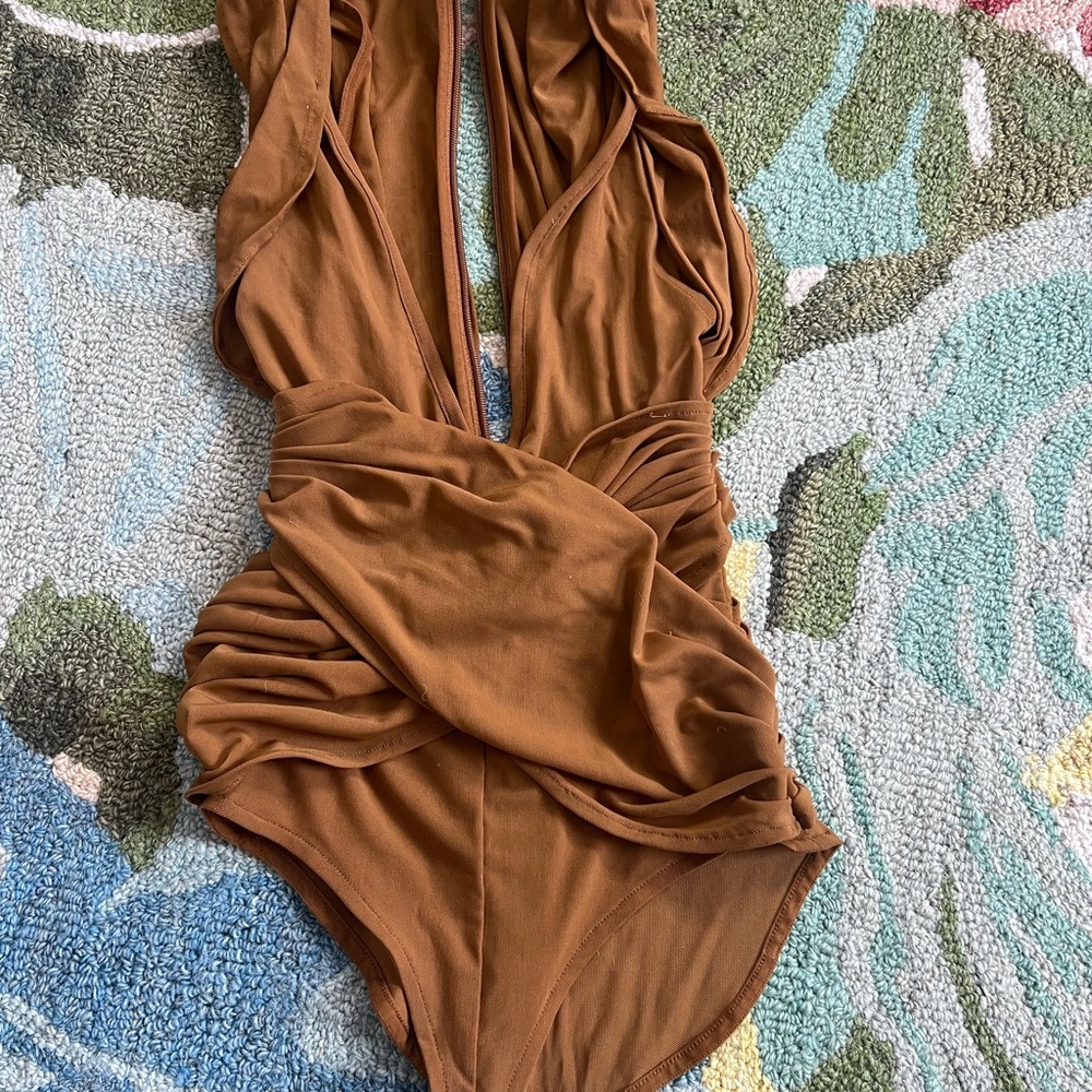 Rust Brown Ruched One-Piece bodysuit